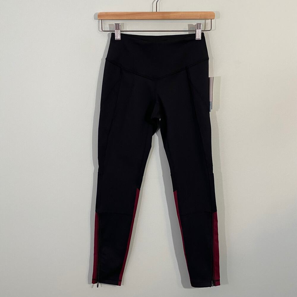 Zella Women's Black & Maroon Gossip Ankle Zipper Legging Size XS NWT